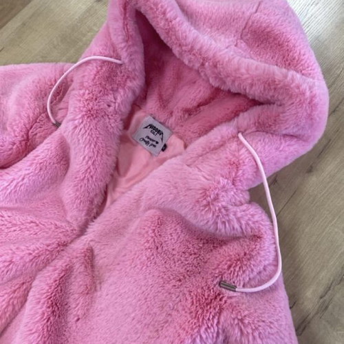 Hidden Cult pink faux fur zip-up hoodie jacket, size M