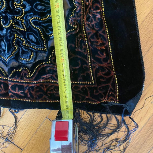 Vintage silk scarf with velvet and beads, like new, 150x50 cm