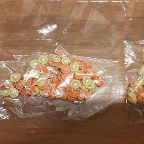 Handmade polymer clay slices new, orange and lemon pieces
