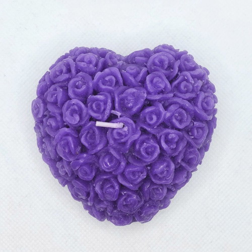 Decorative purple heart candle with embossed roses