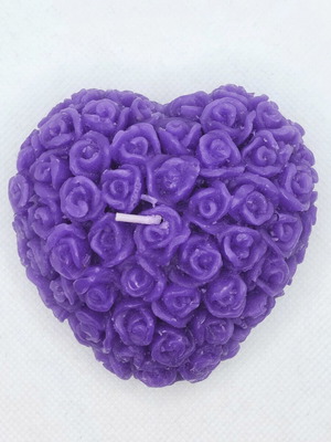Decorative purple heart candle with embossed roses