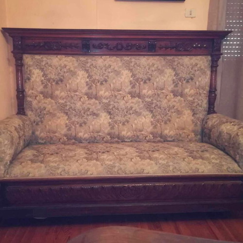 French 1930s sofa used with 2 armchairs, walnut wood