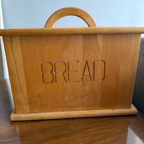 Wooden bread box like new, natural wood with mark