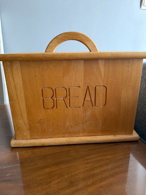 Wooden bread box like new, natural wood with mark