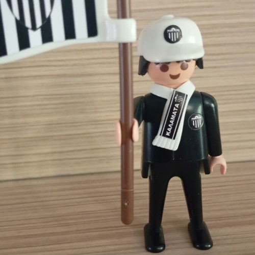 Playmobil Kalamata Fan Figure like new with flag, scarf, and hat