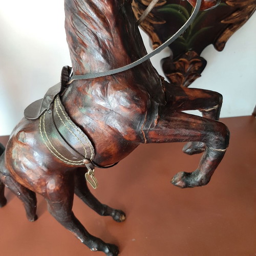 Vintage leather horse pair used, handmade decoration