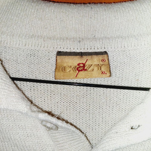 Men's long-sleeve polo pullover L-XL like new, white and beige