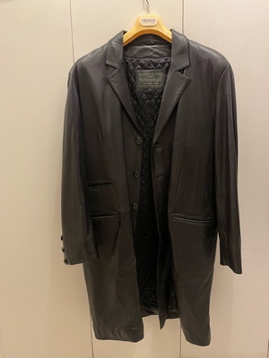 Leather men's long coat size L like new Papagianakis