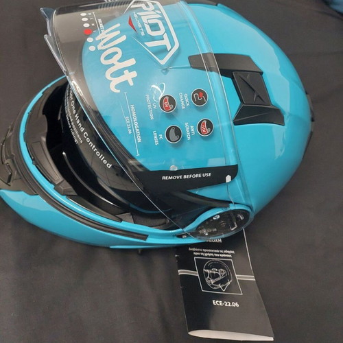 Pilot Road II motorcycle helmet medium blue flip-up with sunvisor Wolt new