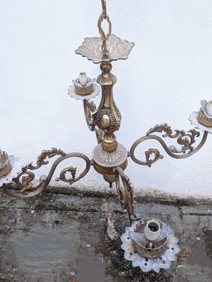 Vintage brass chandelier 5 lights used, classic retro design