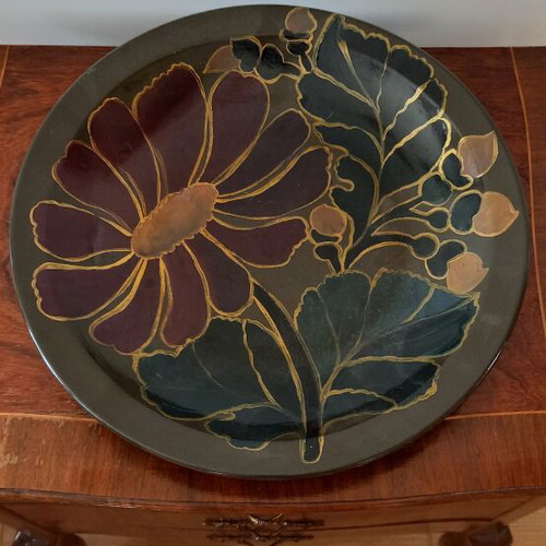 Handmade ceramic decorative plate by Fani Panousi 1981, like new, Ø36 cm