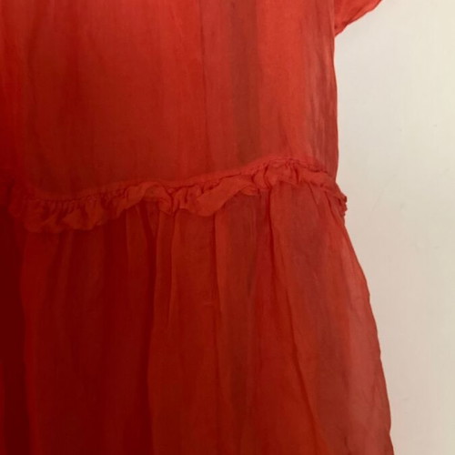Coral silk dress with viscose lining, size M