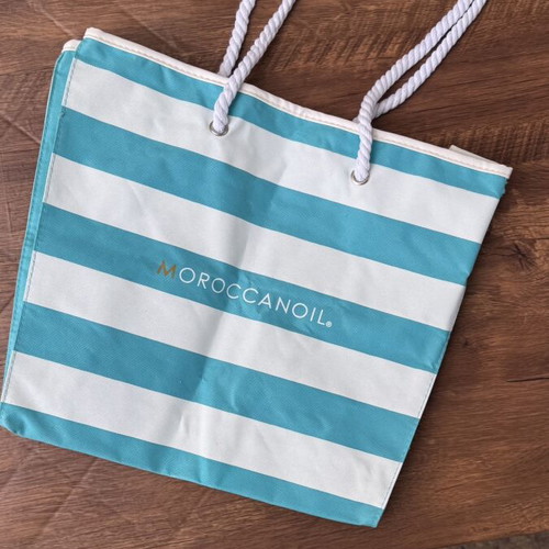 Moroccanoil Beach Bag shoulder type, new, striped with rope handles