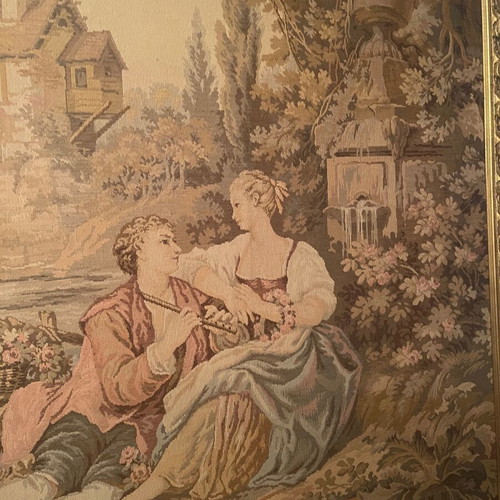 Antique tapestry used, Aubusson style, François Boucher artwork
