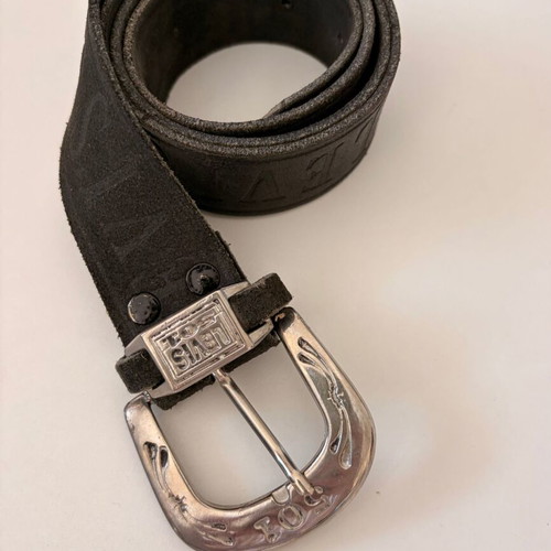 Levi's 501 vintage leather belt used, black with silver buckle