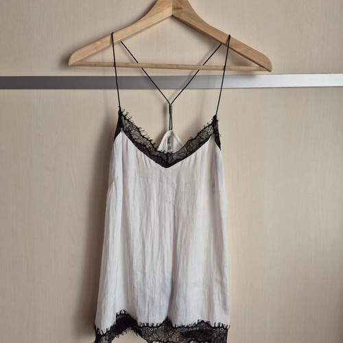 Stradivarius Satin Cami Top used, white with black lace, size M