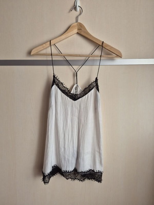 Stradivarius Satin Cami Top used, white with black lace, size M