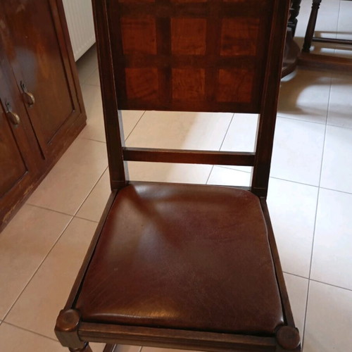 Chairs used, pack of 4, walnut wood with leather seat