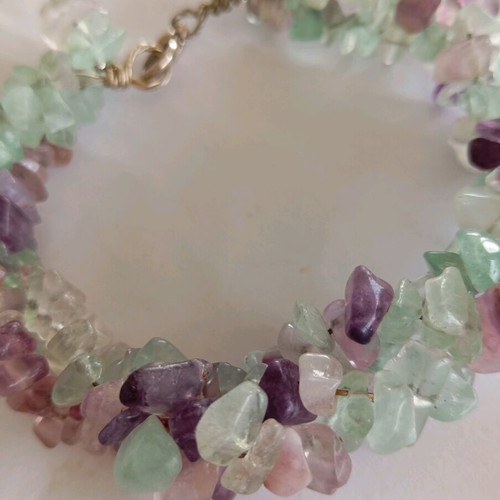 Handmade bracelet with green and purple stones, length 22 cm