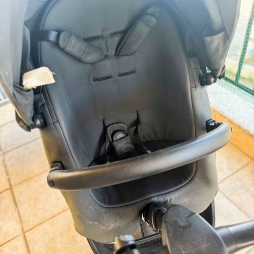 Stokke Xplory X Rich Black stroller used with gift bag set, changing mat, pouch
