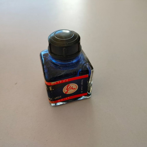 Menounos ink in glass bottle used, 60s-70s era