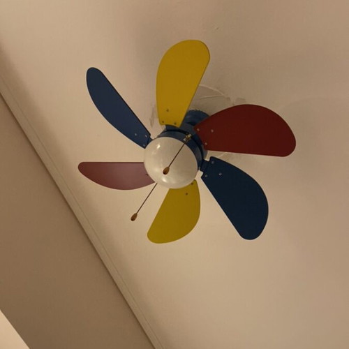 Ceiling light with fan like new, colorful for kids room