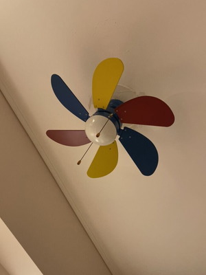 Ceiling light with fan like new, colorful for kids room