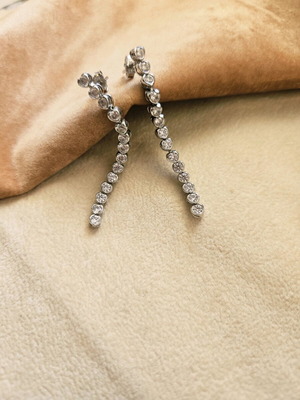 White Gold 585 14K Dangling Earrings with Zircon Like New