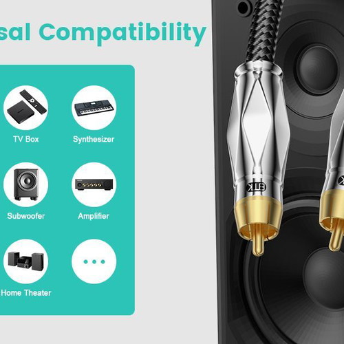 Subwoofer 3m Digital Coaxial Audio Cable RCA to RCA, 24K Gold-Plated