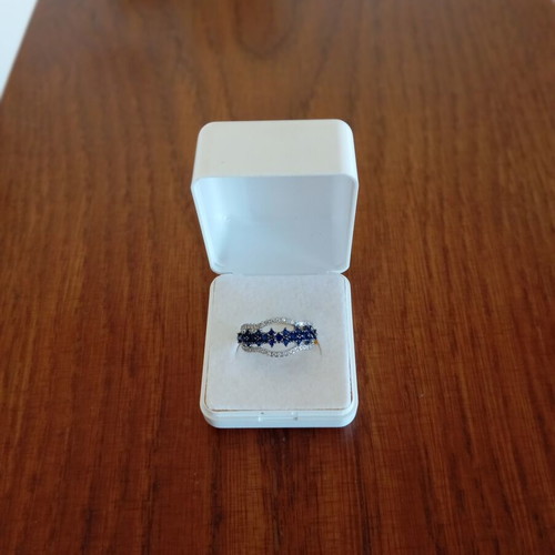 Ring with blue and silver zircon stones, new, size 7