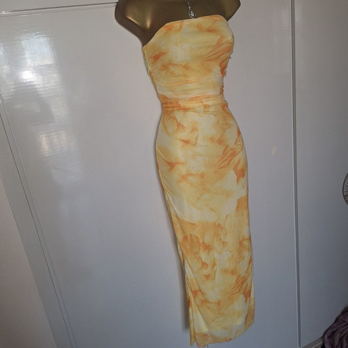 Shein yellow patterned stretchy bodycon summer dress size M