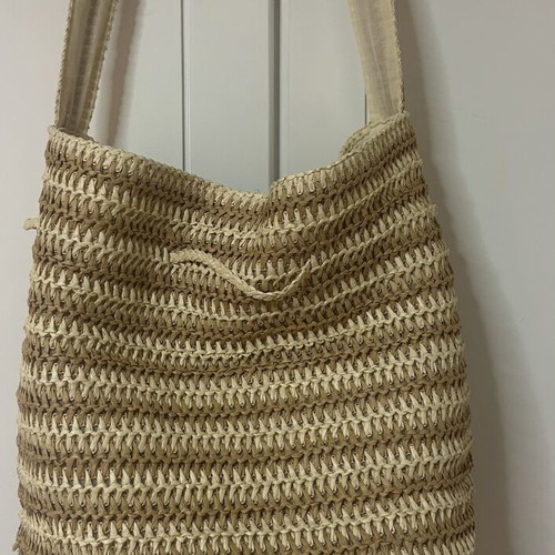 Calzedonia beige straw shoulder bag with multicolored stones