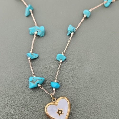 Stainless steel necklace new with blue stones and white heart