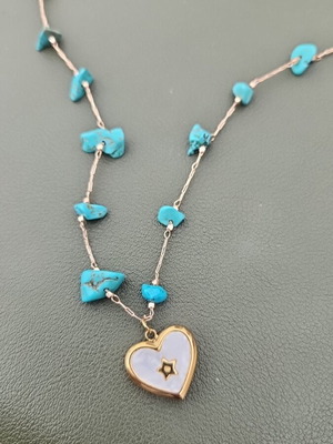 Stainless steel necklace new with blue stones and white heart