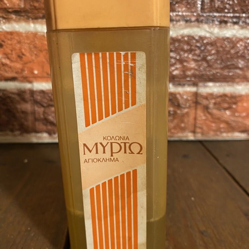 Myrto Agioklima cologne bottle used, part full, 17.5 cm