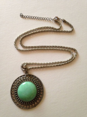 Pendant used silver with turquoise, long 65+6 cm