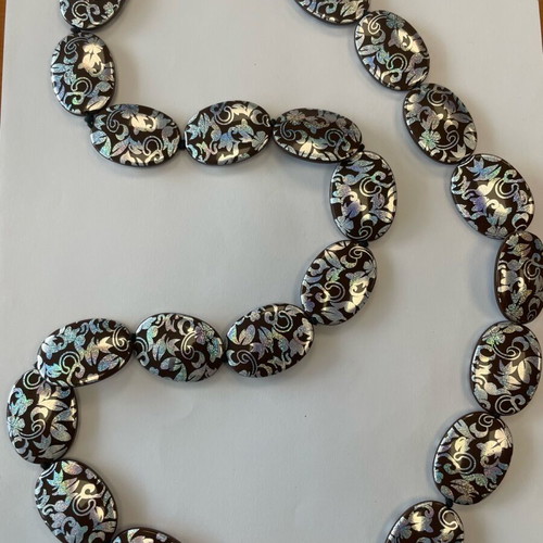 Statement long necklace with silver-brown beads new