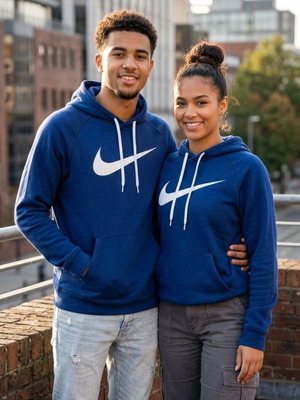 Μπλε φούτερ Nike unisex με μεγάλο λογότυπο Swoosh σαν καινούργιο, μέγεθος M