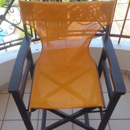 Director's Chair wooden foldable with yellow PVC seat used