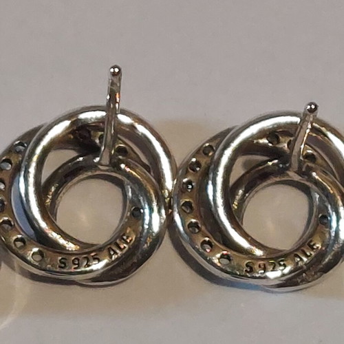 Pandora earrings new with three intertwined circles and cubic zirconia