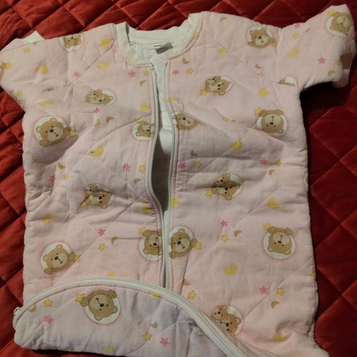 Baby sleeping bag like new, pink with teddy bear and star patterns