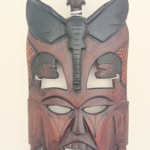 Handmade wooden African mask, carved decorative art
