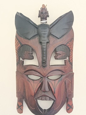 Handmade wooden African mask, carved decorative art