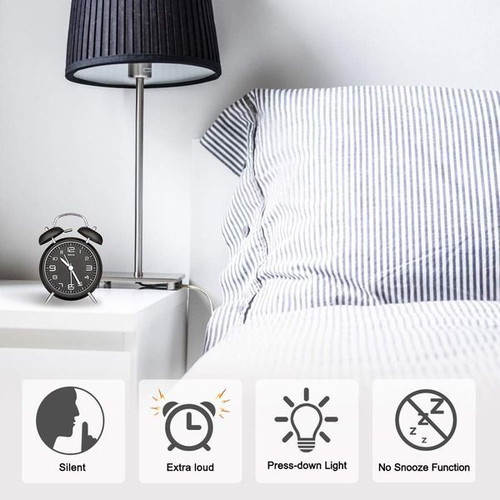 Eachui retro analog twin bell alarm clock, black