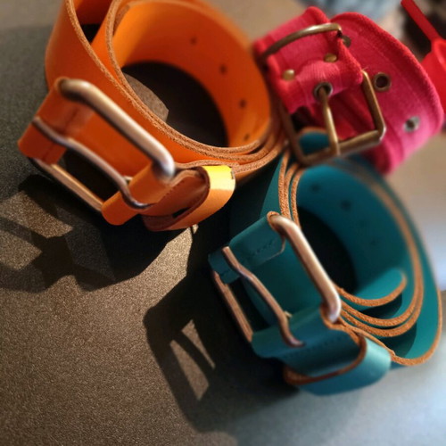 Three Benetton belts used, two leather and one fabric