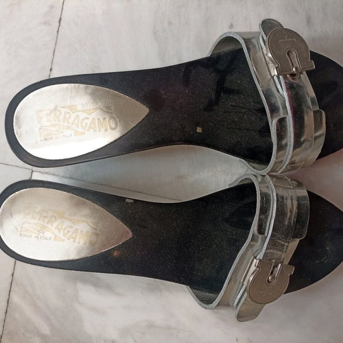 Ferragamo clogs size 38 like new, black with silver details