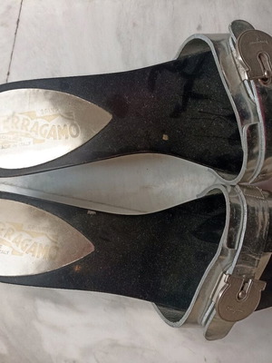 Ferragamo clogs size 38 like new, black with silver details
