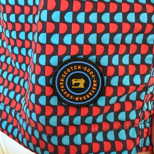 Scotch & Soda men's swim shorts used, size Large, blue and red