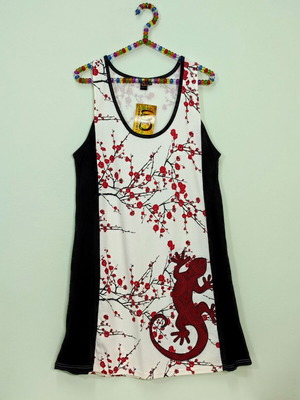 Sakura sleeveless women's dress gecko pattern XL new