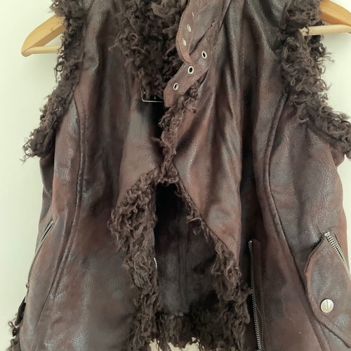 Vest made of eco leather and fur like new, vintage distressed style